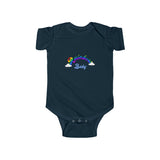 The "Rainbow baby" baby blue text Infant Fine Jersey Bodysuit