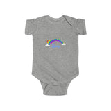 The "Rainbow baby" baby blue text Infant Fine Jersey Bodysuit