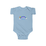 The "Rainbow baby" baby blue text Infant Fine Jersey Bodysuit