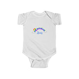 The "Rainbow baby" baby blue text Infant Fine Jersey Bodysuit